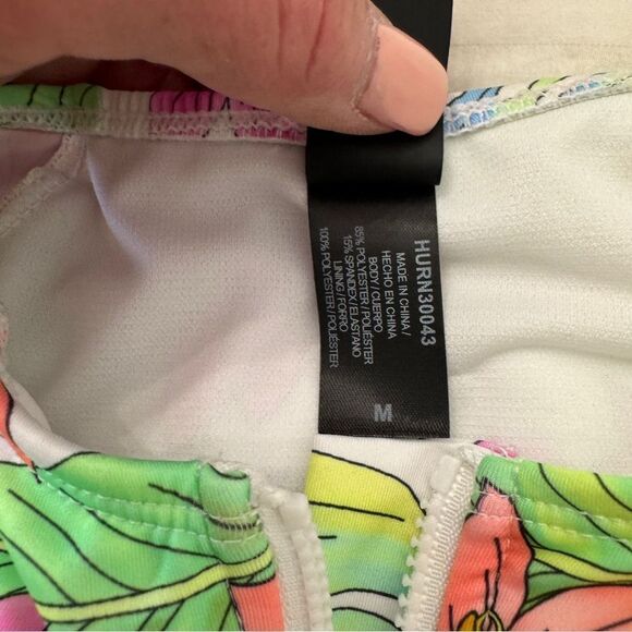 Hurley (NWT) Vibrant Pink, Green &Blue Floral Long Sleeve Swimsuit/ Rashguard-M - Picture 7 of 11